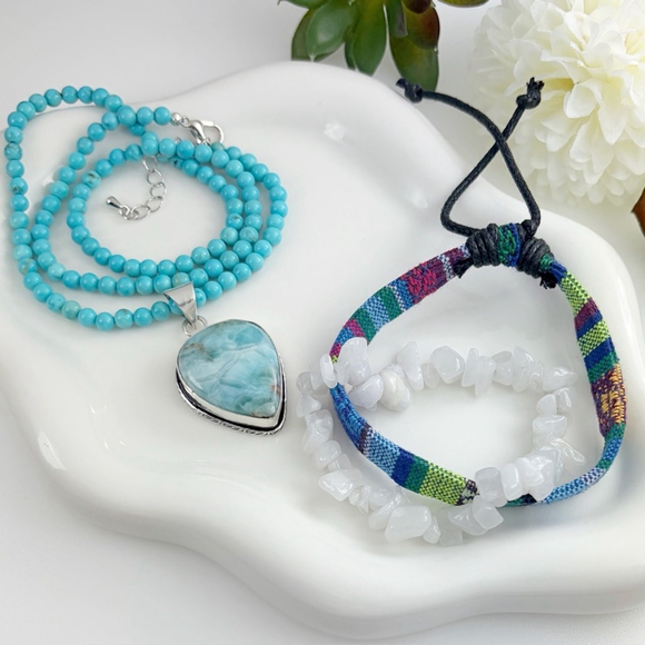 Southwest Jewelry - Jewelry Set Lot Blue Larimar Pendant Turquoise Necklace Bracelets 925 Overlay
